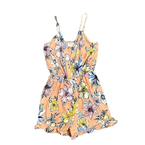 Sienna Sky Romper Womens Size M Peach Pink Floral Ruffles Whimsical Feminine Fun - Picture 1 of 9